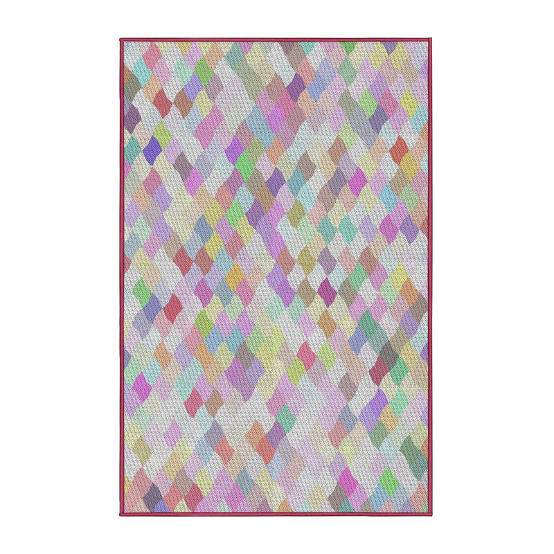 Tapis rouge/rose tissé à la machine, Rectangle 3 pi x 5 pi