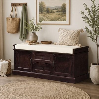 Banc de rangement TREXM avec 2 tiroirs et 2 placards, banc à chaussures avec coussin amovible pour salon, entrée