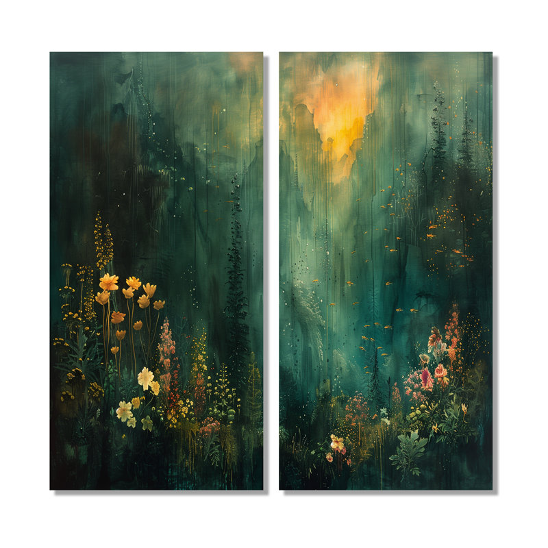 «Green Forest Enchantment Forest», impressions traditionnelles sur toile 2 pièces, 20" H x 24" W, Wrapped Canvas