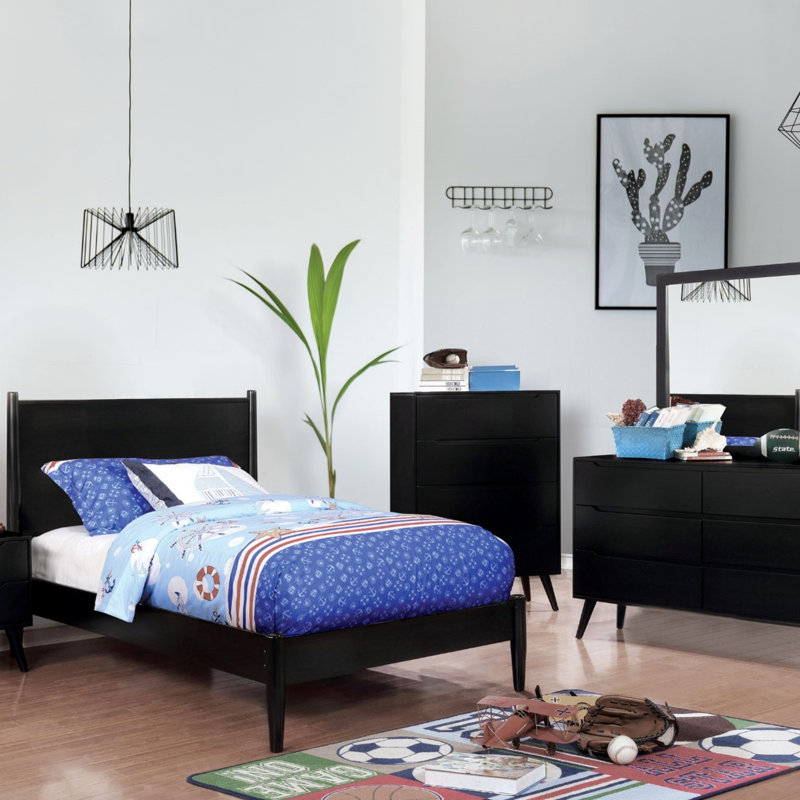 Chevet 2 tiroirs mid-century Ian, Noir