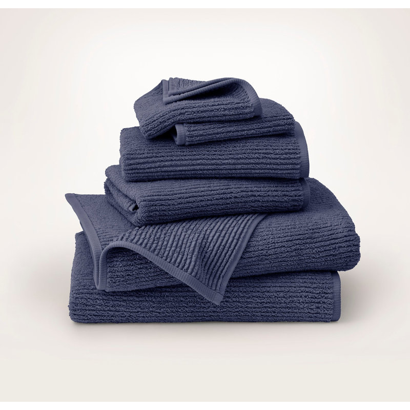 Turkish Ribbed Bath Sheet Set, Coastal Navy, 6 Pieces: 2 Bath Sheet, 2 Washcloth, 2 Hand Towel