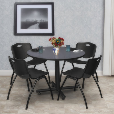 Kobe Round X-Base Breakroom Table, 4 M Stack Chairs