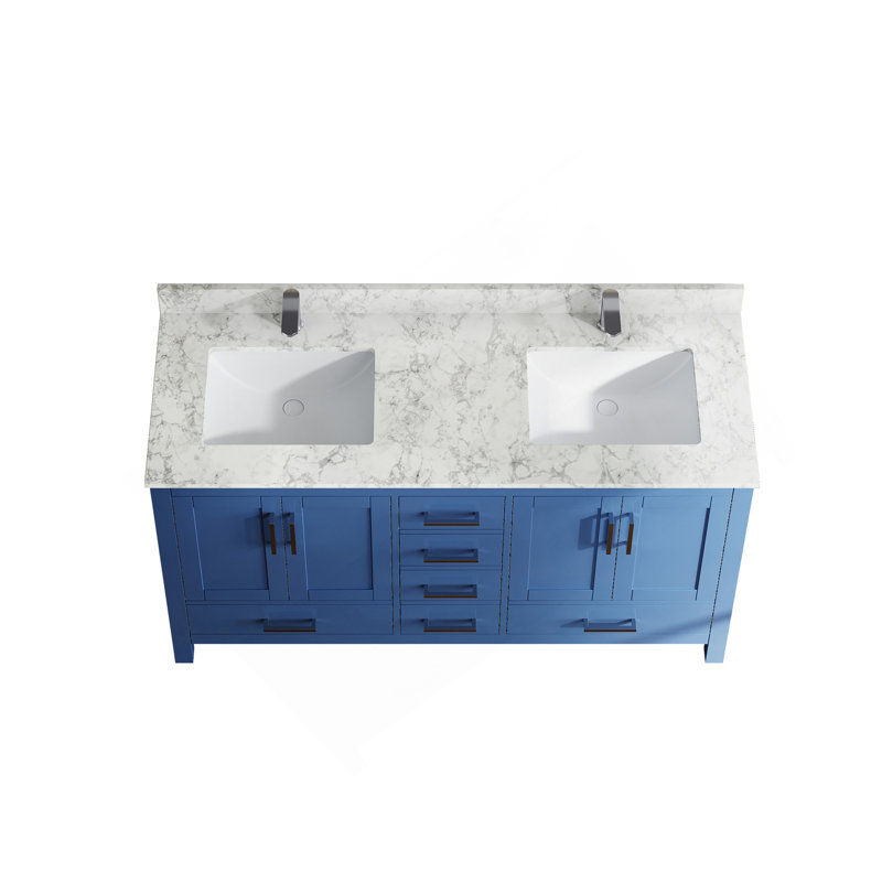 Meuble-lavabo 59 po avec lavabo à double cuve 59 po et lavabo, meuble-lavabo avec 4 portes et 6 tiroirs en bleu, Blue
