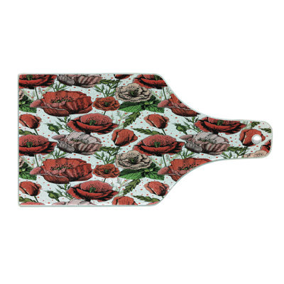 Ambesonne Poppy Flower Tempered Glass Cutting Board Colorful Polkadots Red Green Dried Rose