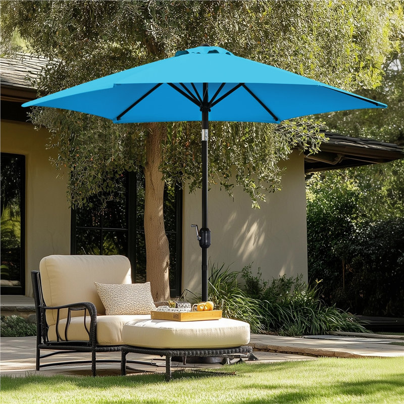 Parasol de marché 9pi avec bouton poussoir, Bleu ciel