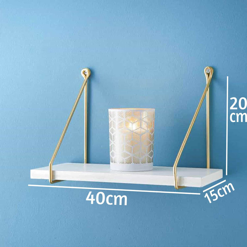 Addre Floating Shelf, 20cm H x 40cm W x 15cm D, White/Gold