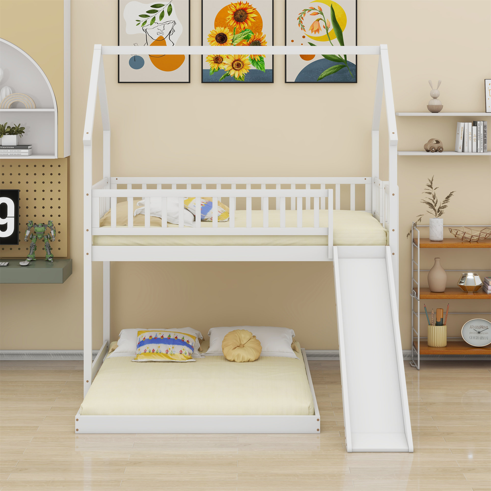 Harper Orchard House Bunk Bed With Slide And Built-In Ladder - Wayfair ...