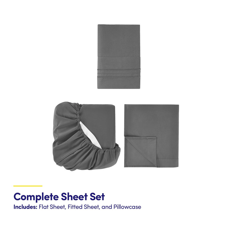 18-24" Extra Deep Pocket Ultra Soft Microfiber Solid Sheet Set, Twin, Gray