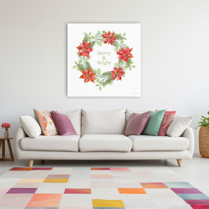 Couronne de poinsettia joyeuse et lumineuse, H 48 po x l 48 po