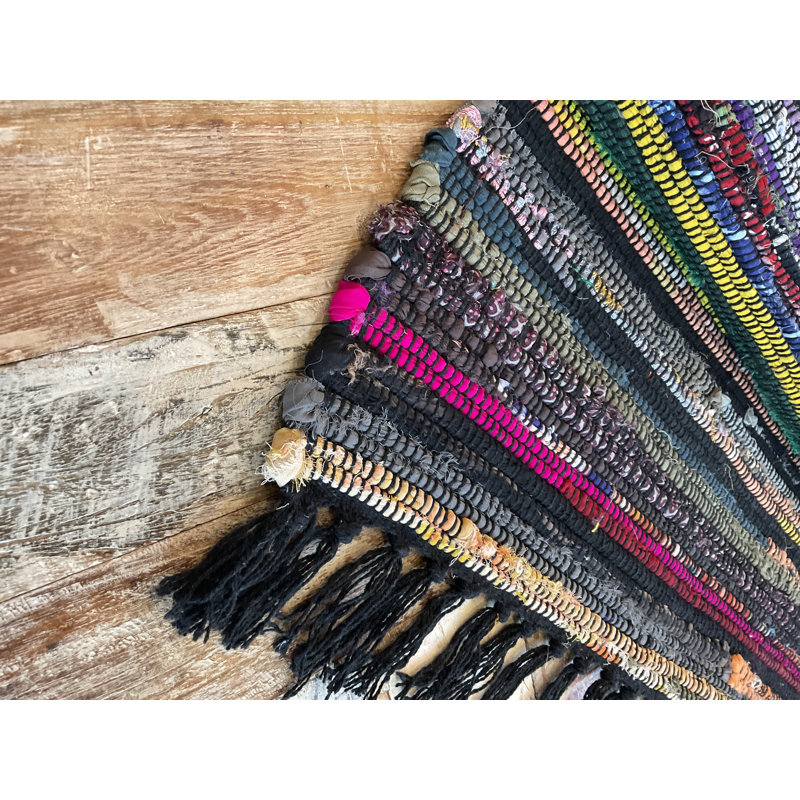 Marone Striped Cotton Hand Woven Area Rug, Rectangle 60 x 90cm