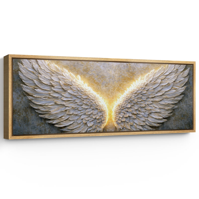 «Classic Angel White Wings Light Glow Abstract», impression sur toile encadrée, Naturel, H 20 po x l 60 po x P 1,5 po