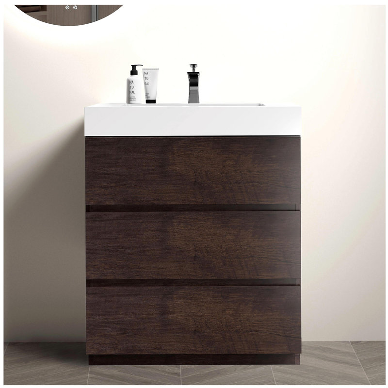 Meuble-lavabo autoportant en noyer de 30 po avec lavabo Alice