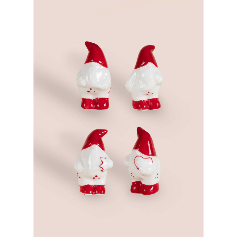 Charming Decorative Object Set (4 Pieces), Red & White Ceramic, 1.6 x 1.6 x 2.8 inches | 100% High-Quality Ceramic, Perfect for Home Decor & Gift Ideas, Adds Elegance to Any Space