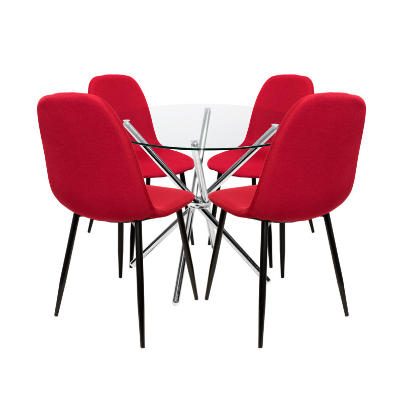Rousseau 4 - Person Dining Set, Chrome, Red