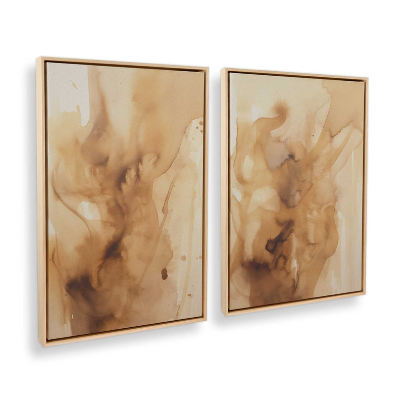 Burnt Echoes, ensemble de 2 toiles encadrées, Cadre flottant or poli, H 18,75 po x l 25,5 po x P 1,75 po