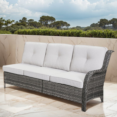 Deb 73.62" Wide Outdoor Wicker Patio Sectional With Cushions