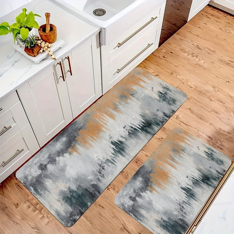 Orange & Gray Abstract, Kitchen Mats 2-Piece