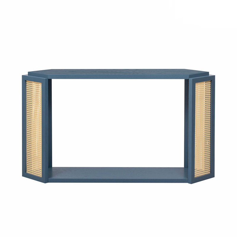 Narrow Console Table With Unique Irregular Top Design & Open Shelf, Antique Blue