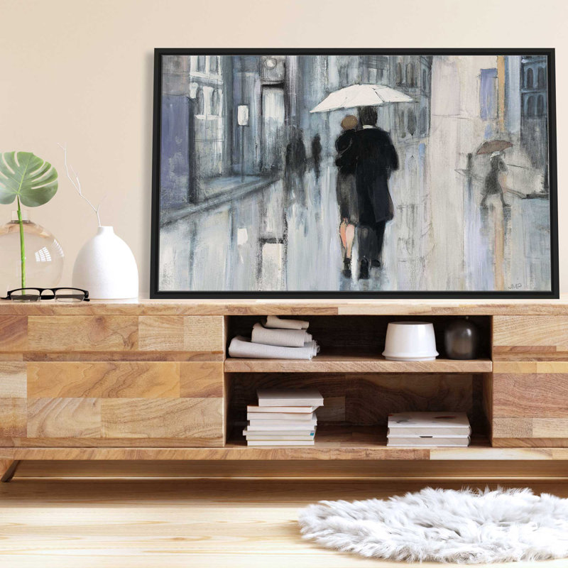 Spring Rain, New York, culture neutre - Peinture, L 43,5 po x H 27,5 po, Cadre noir