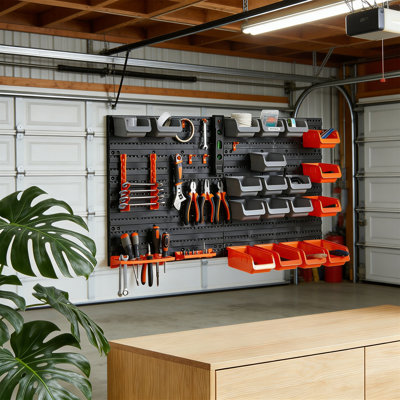 44 Piece Wall Mounted Pegboard Hook Set, Garage Storage Organizer With Pegboard Panel, Storage Bins & Rack Accessories