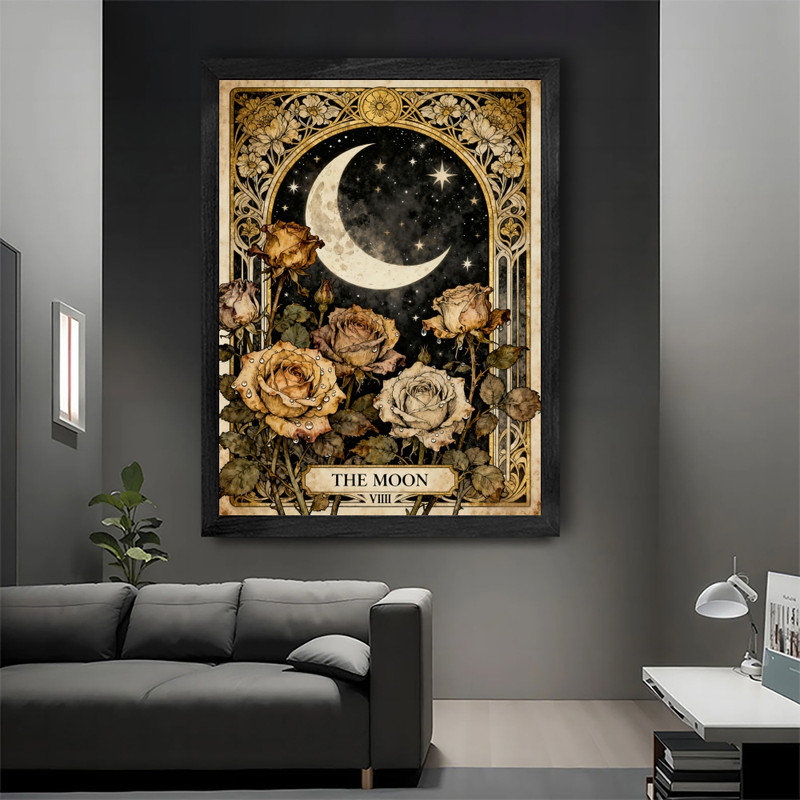 Art mural noir encadré noir «The Moon Tarot» - Art nouveau, H 37 po x l 25 po