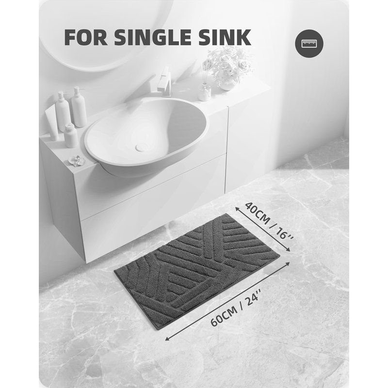 Ibnou Non-Slip Bath Rug, 24" L x 16" W, Dark Gray
