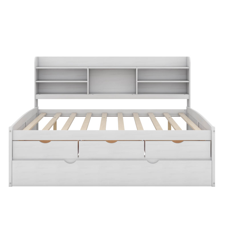 Storage Bed With Trundle, White Wash, Full