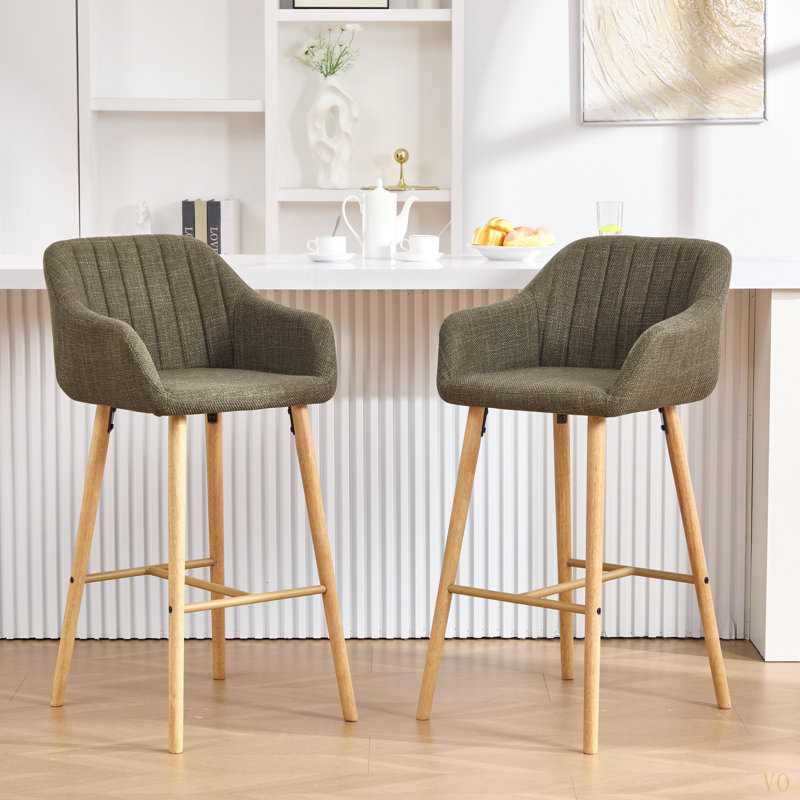 Ensemble de 2 tabourets de bar modernes avec îlot de cuisine avec dossier, accoudoirs, repose-pieds et pieds en bois massif