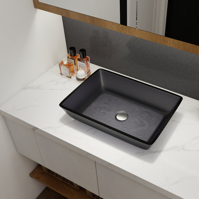 COUOKO 18"L x 13''W Rectangular Matte Gray Glass Bathroom Sink