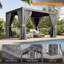 Abri de jardin en acier l 12 pi L 10 pi. Pergola d'extérieur, pergola à persiennes, pergola en aluminium pour patio-118305577