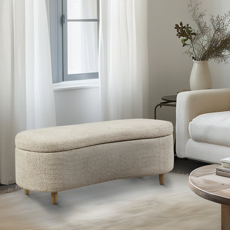 Bailey Boucle-Style Curved Storage Accent Bench, Beige