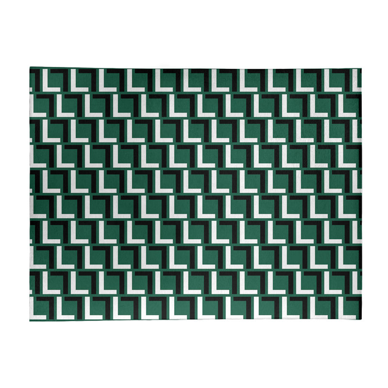 Tapis rond noir / vert à motif géométrique, Rectangle 9 pi x 12 pi