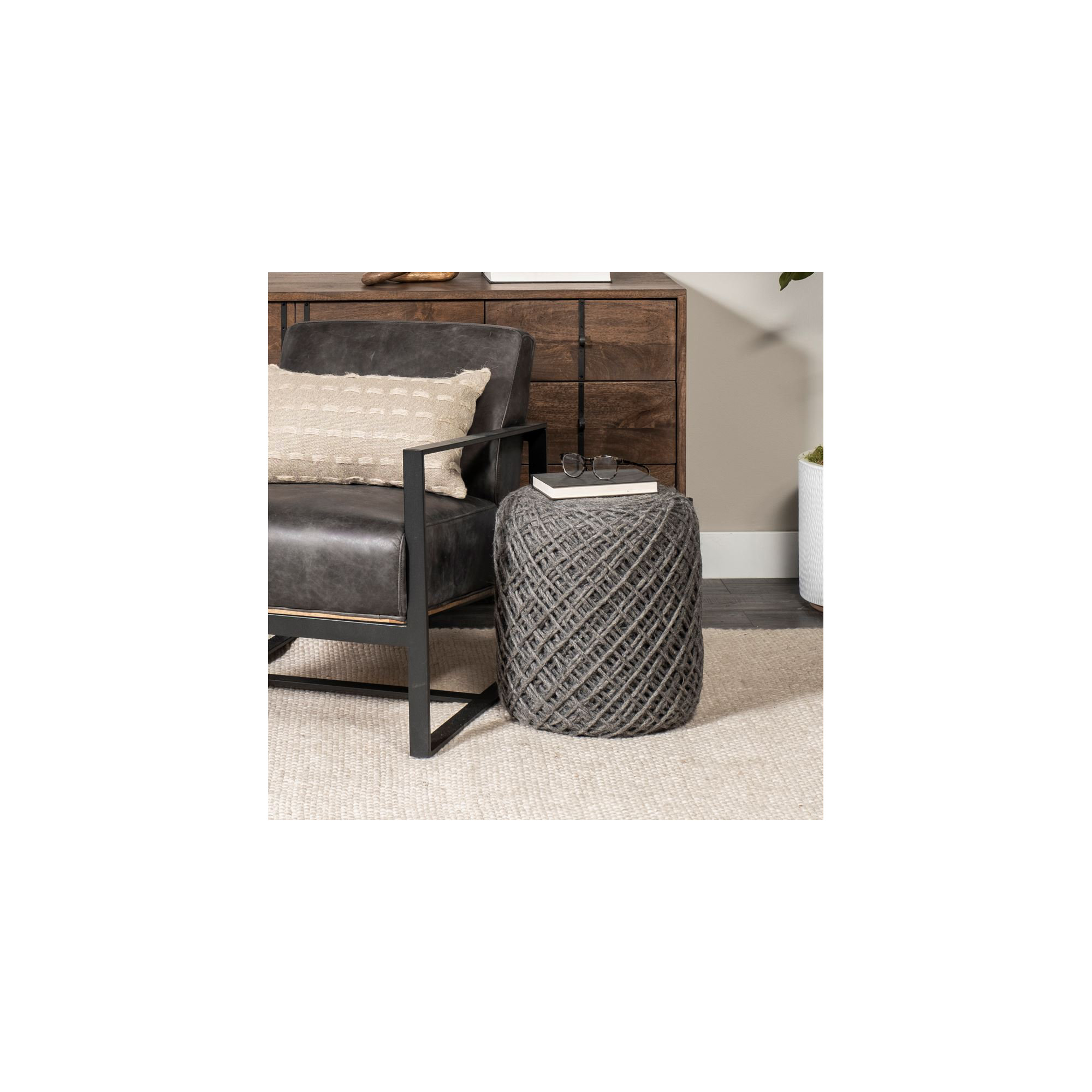 Rudolph Upholstered Pouf, Gray