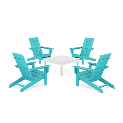 POLYWOOD® x 4-Person Adirondack Patio Seating Group with Newport Chat Table