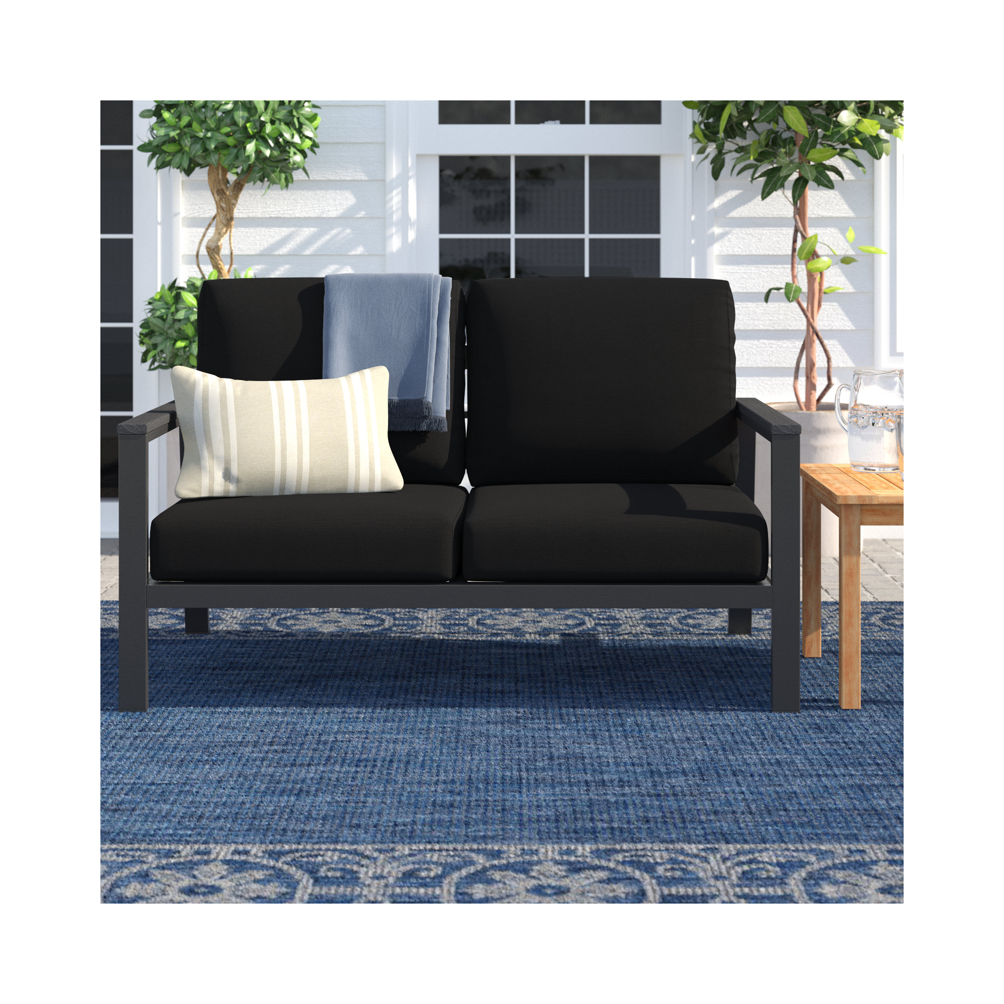 Townsend Loveseat with Sunbrella Cushion, Canvas Black Sunbrella® Canvas, Gray