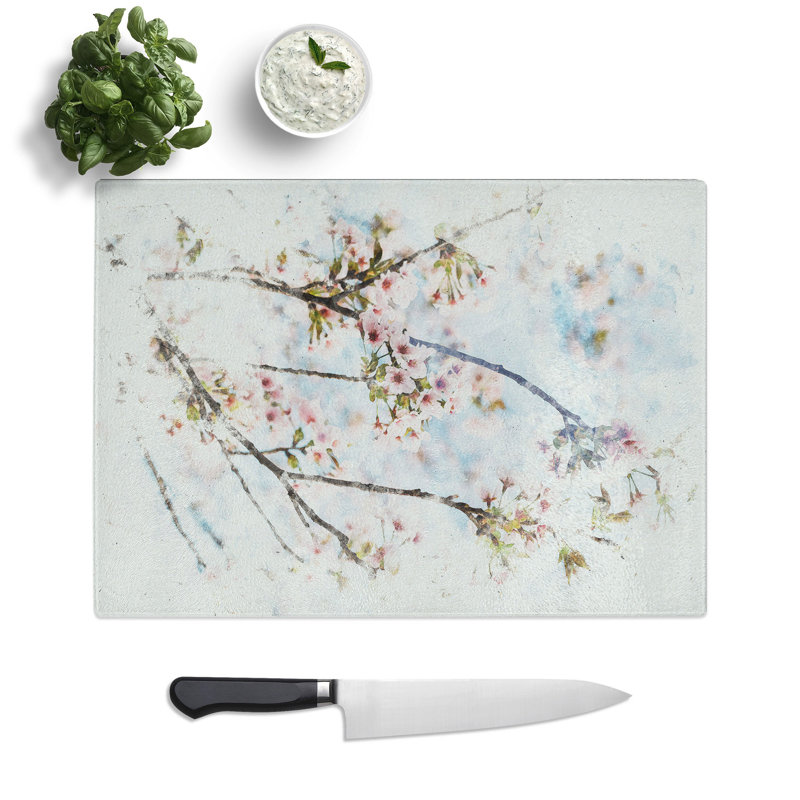 Tempered Glass Cherry Blossom Tree Chopping Board, 28.5 cm x 39 cm