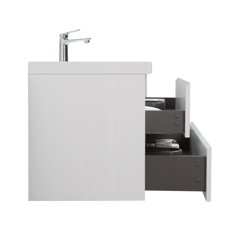 Meuble-lavabo mural moderne pour salle de bain, Blanc lustré