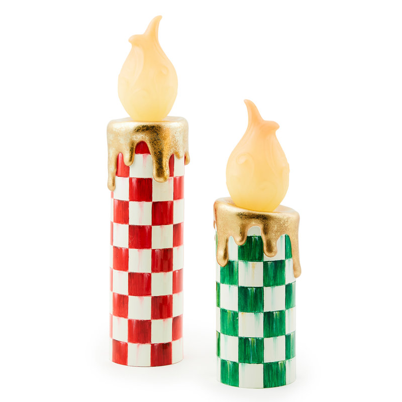 Cozy Christmas Illuminated Red Check Melting Candle, 11.25" H x 3.25" W x 3.25" D, Green/White
