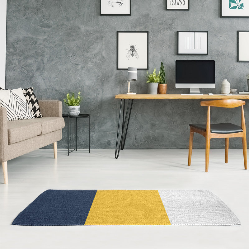 Tapis bleu/jaune à rayures minuit, Rectangle 5 pi x 7 pi