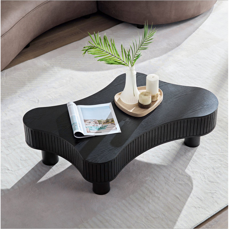 Table basse cylindrique moderne en bois de 42,52 pouces fabriquée à la main de forme irrégulière pour le salon, petite table basse avec piédestal robuste