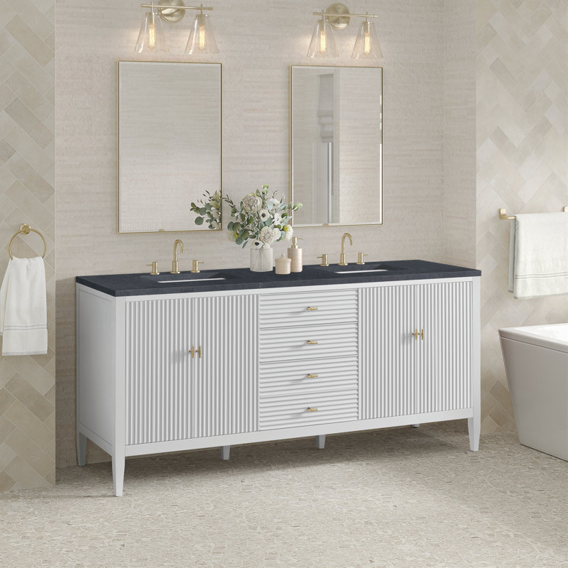 Myrrin 72'' W Double Vanity, Bright White, Charcoal Soapstone, 8" Widespread