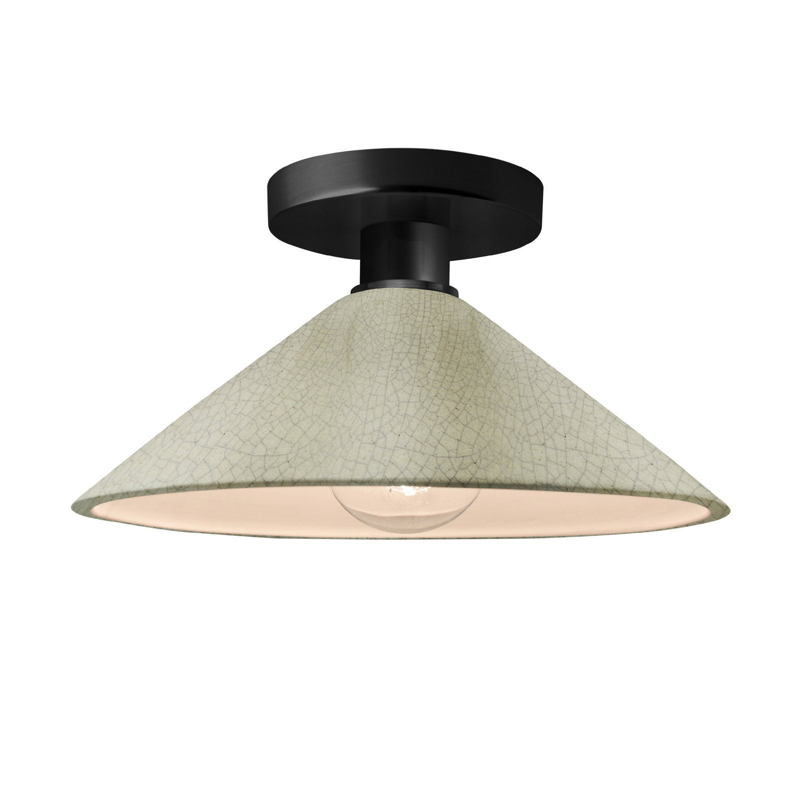 Single Light Ceramic Semi Flush Mount, Celadon Green Crackle, Matte Black, LED (Integrated)