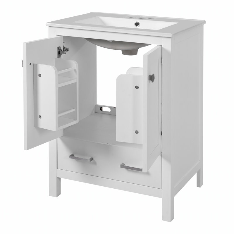 Meuble-lavabo de 24 pouces avec lavabo en céramique, rangement spacieux et fabrication durable pour les salles de bain modernes