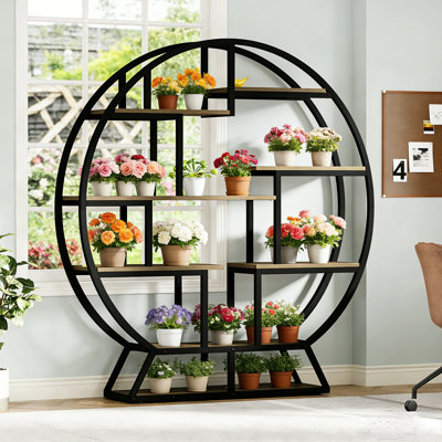 Support pour plante d'intérieur rond avec 8 tablettes