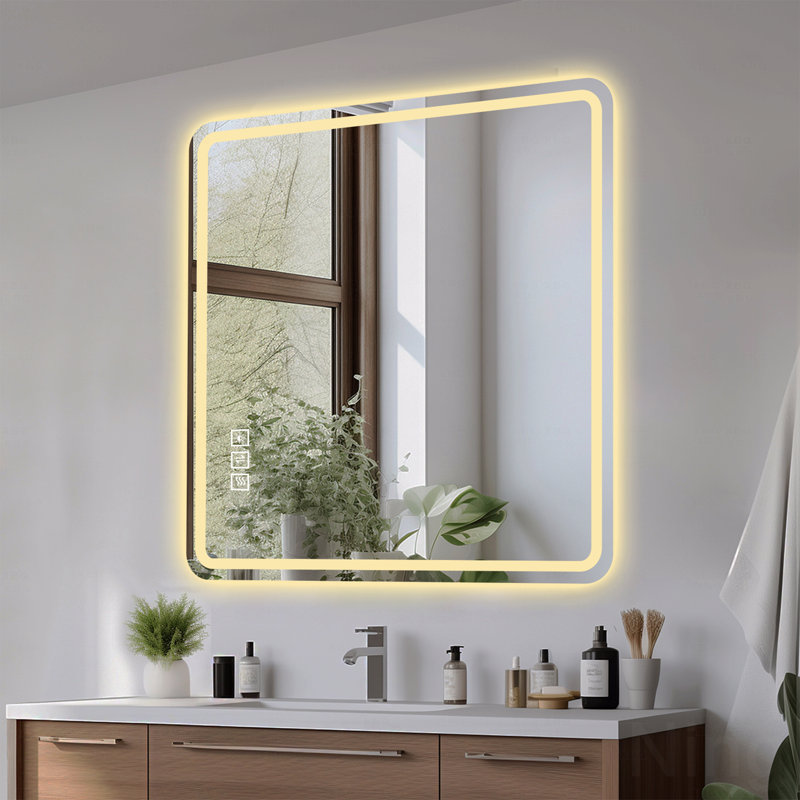 Miroir d'appoint de salle de bain 36 po x 36 po, verre anti-explosion, antirouille, antibuée, changement de couleur tricolore
