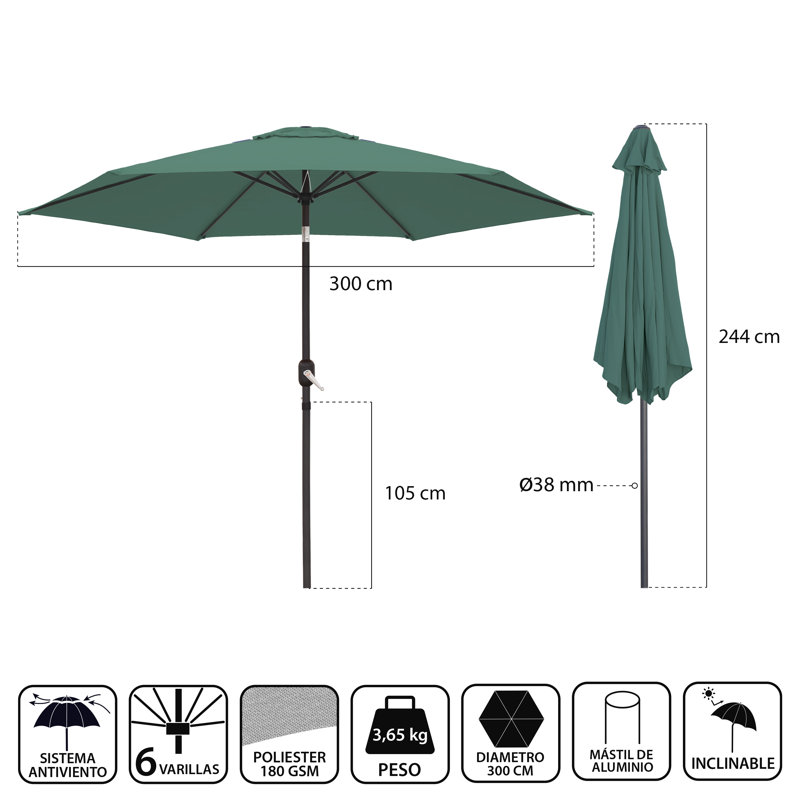 300cm Market Parasol, Green