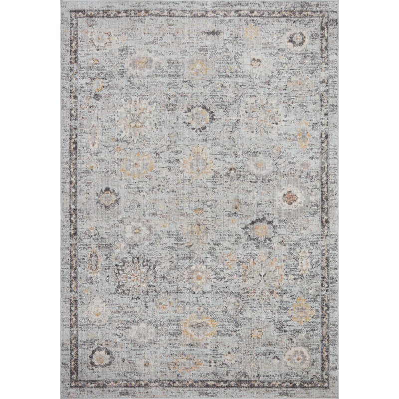 Tapis gris en polypropylène tissé à la machine Floral, Rectangle 2 pi 6 po x 4 pi