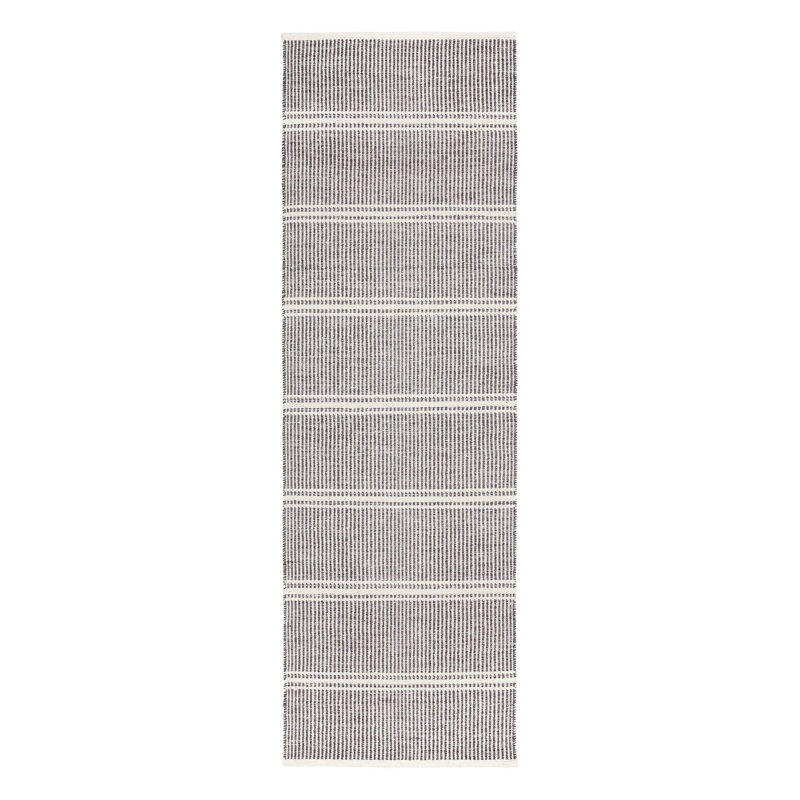 Tapis gris / ivoire à rayures fabriqué à la main Malta, Tapis de couloir 2 pi 6 po x 8 pi, Gris