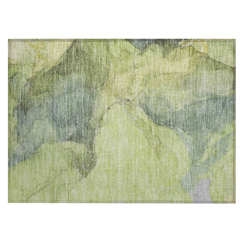 Machine Washable Indoor/Outdoor Xhevrie Green Rug, Rectangle 1'8" x 2'6"