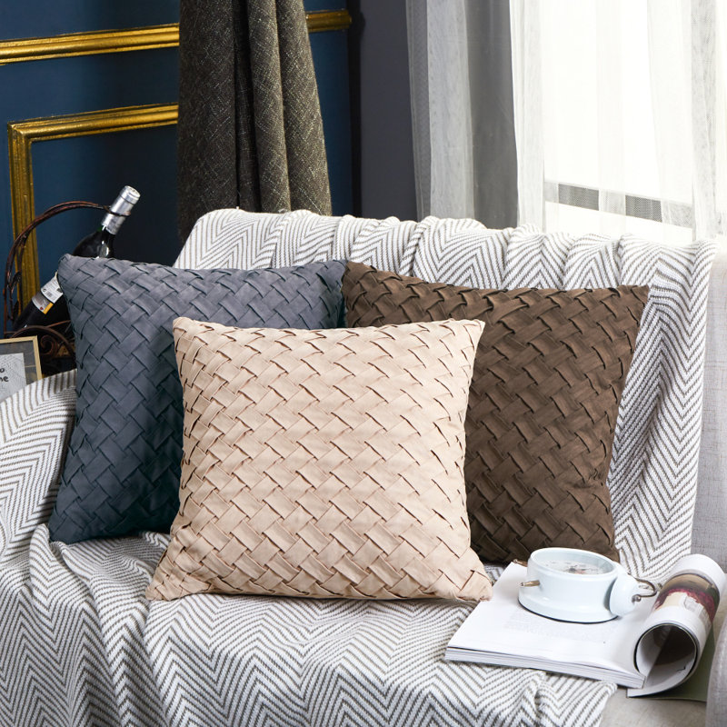 Cream (Covers AND Inserts) Set of 2 Cross Pattern Solid Colors Throw Pillows size 20"x20", Cream
